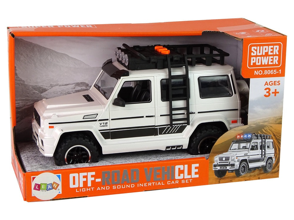 Batteridriven terrängbil leksak vit med ljud, ljus & musik 25 cm