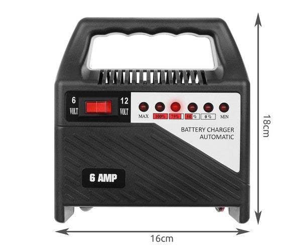 Batteriladdare 6V/12V 6A för bil och motorcykel blybatteri