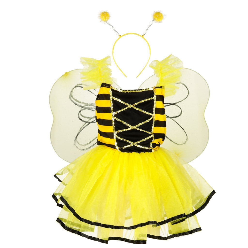 Bikostym barn set klänning vingar diadem, storlek S 100–110 cm
