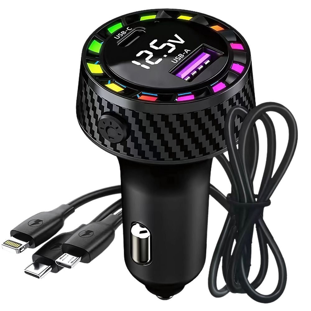 Billaddare USB-C + USB-A 45 W 12-24 V med LCD och 3-i-1 kabel
