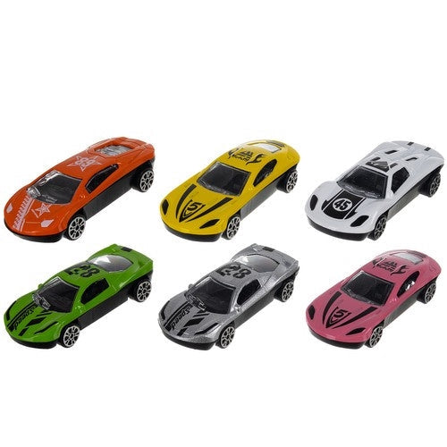 Biltransportör leksak med avfyrningsramp, 6 die-cast bilar röd/svart
