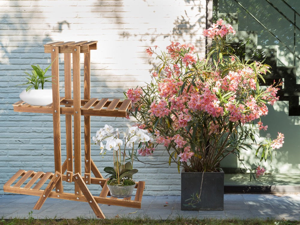 Blomsterhylla trä 3 hyllplan brun 98x85x28 cm