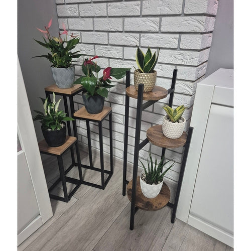 Blomsterställ 3 nivåer metall/MDF 81x27x27 cm svart/brun