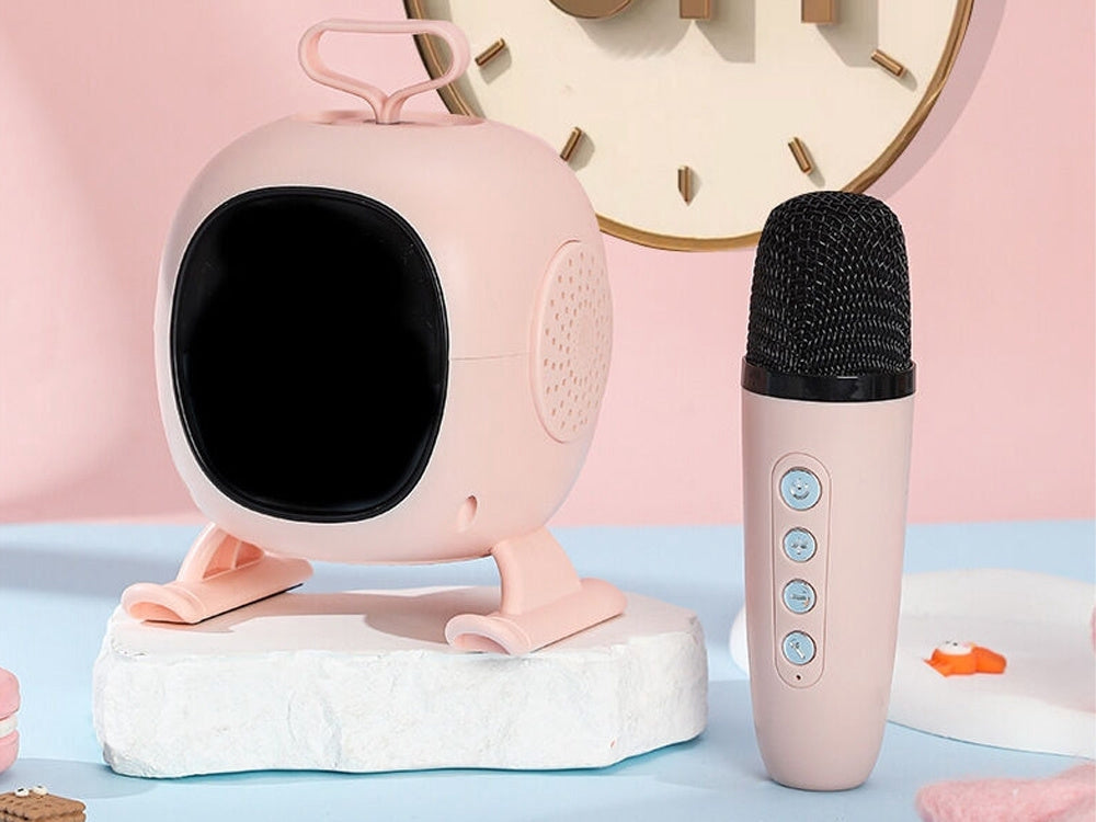 Bluetooth karaokehögtalare med mikrofon LED USB batteri färg mix