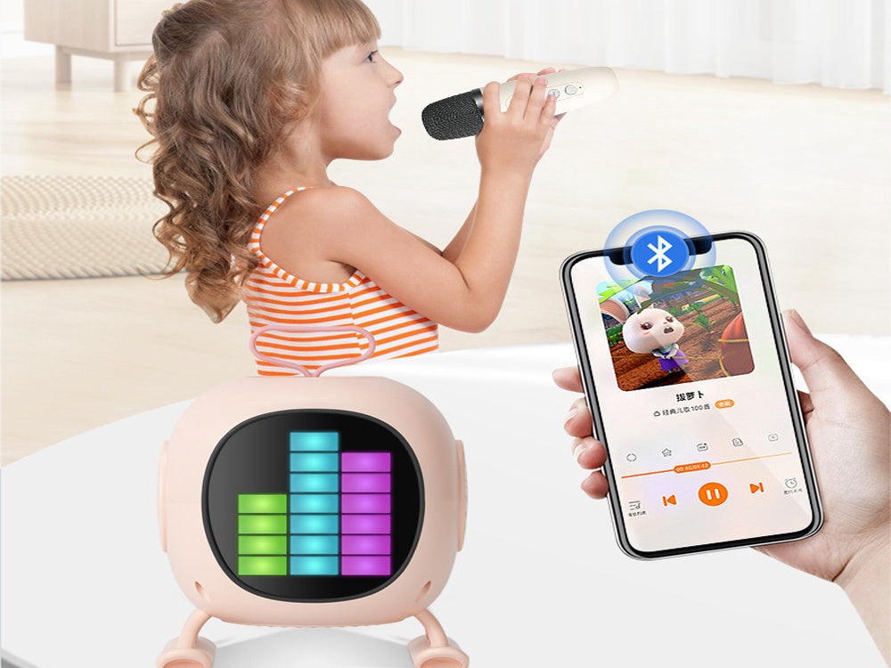 Bluetooth karaokehögtalare med mikrofon LED USB batteri färg mix