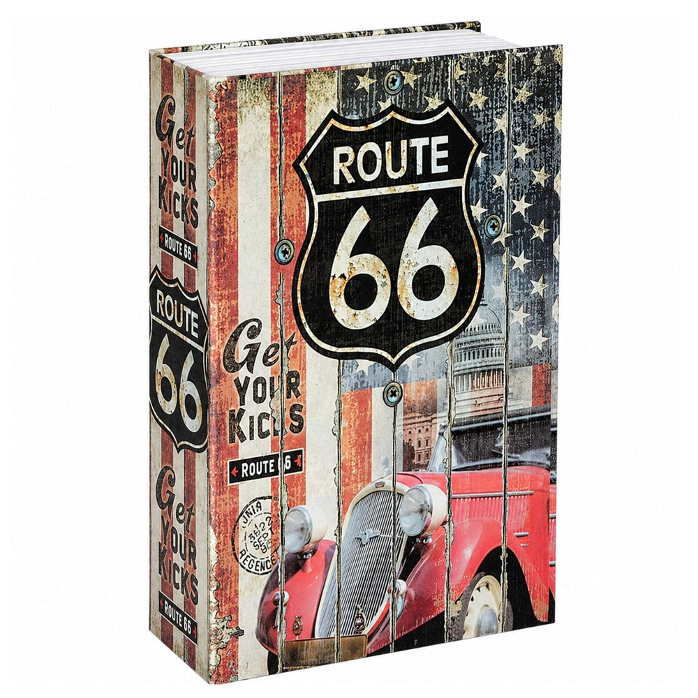 Bokgömma med nyckellås Route 66-motiv 18,5x12x6 cm 2 nycklar