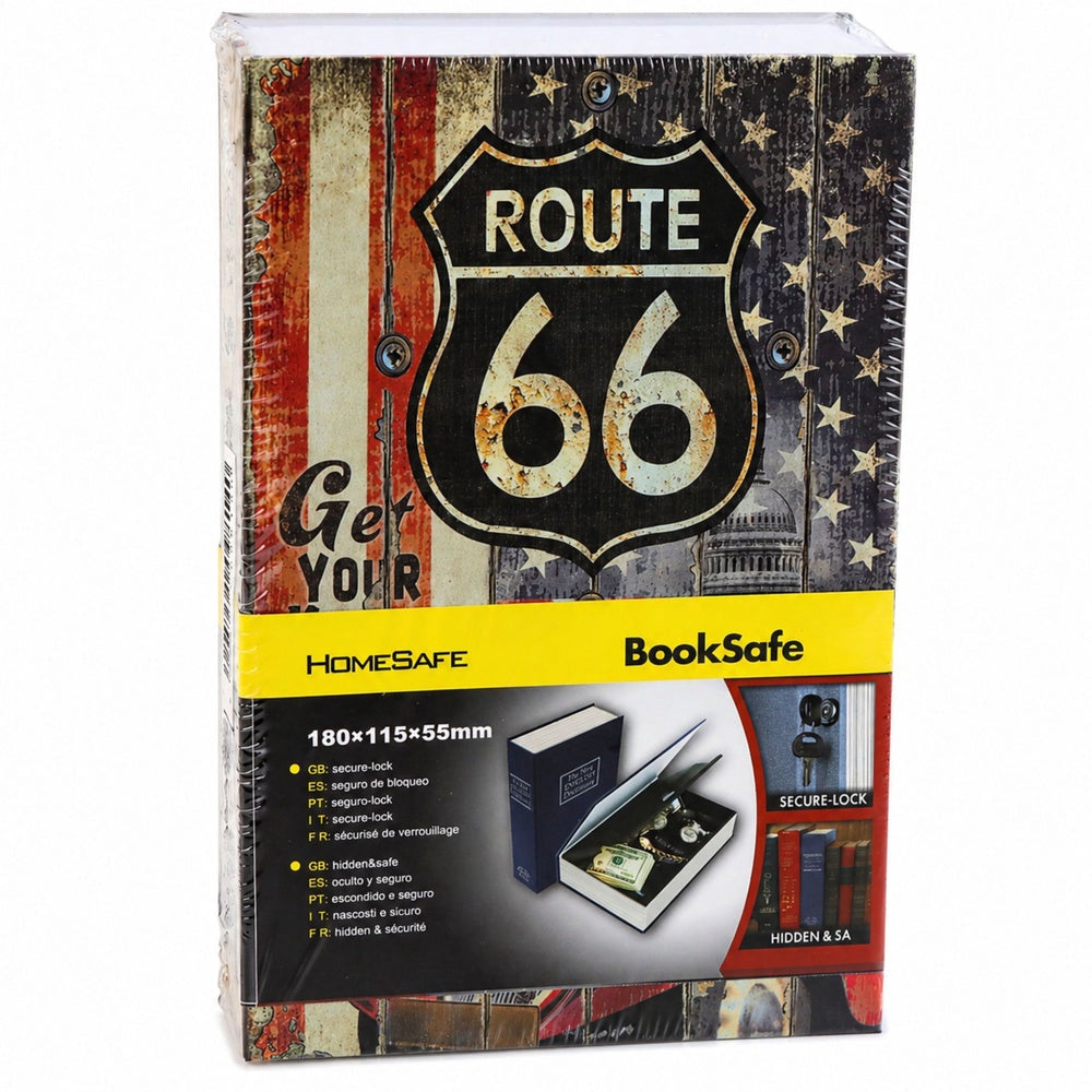 Bokgömma med nyckellås Route 66-motiv 18,5x12x6 cm 2 nycklar