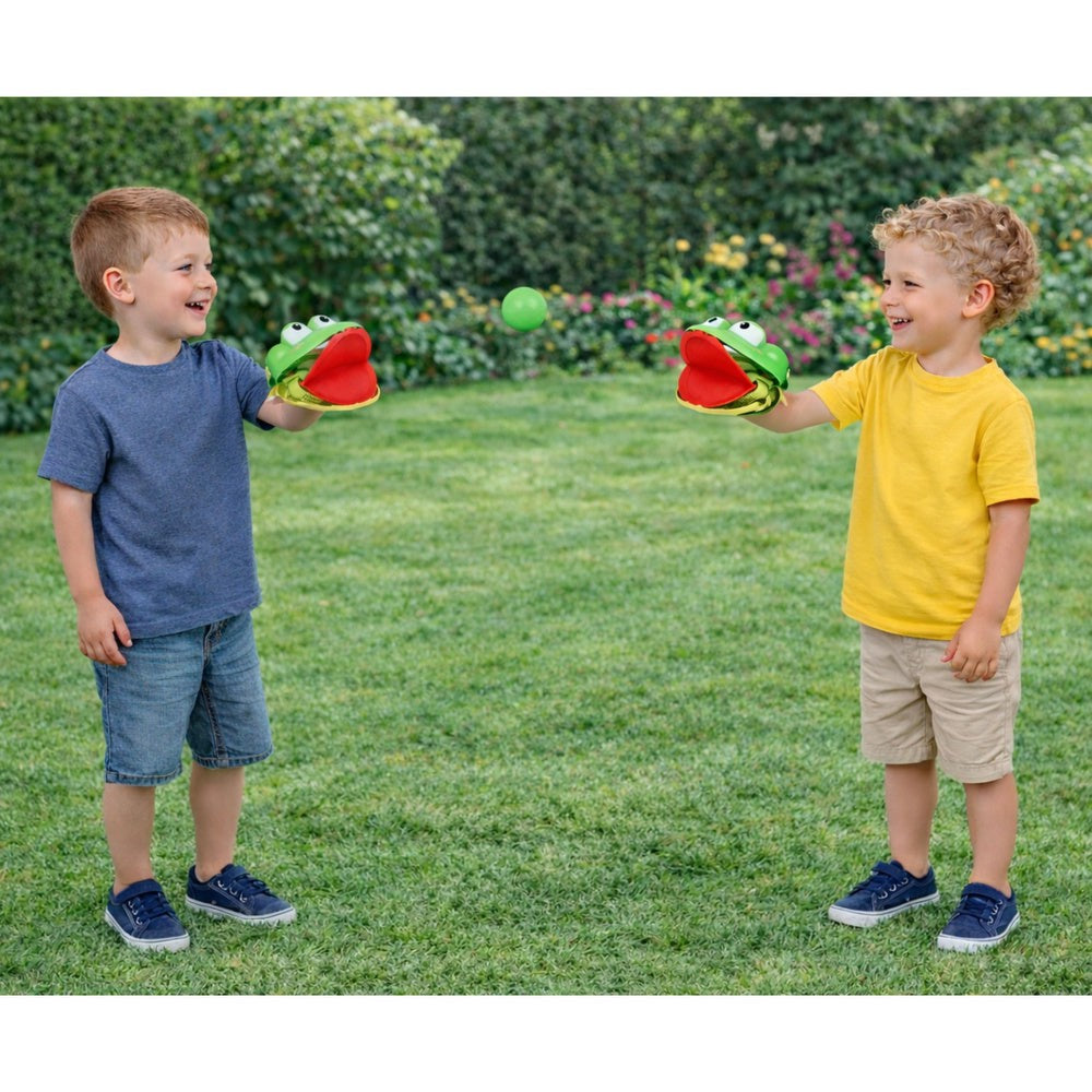 Bollfångarspel grodklor med kardborreband, set 2 grodklor + 2 bollar