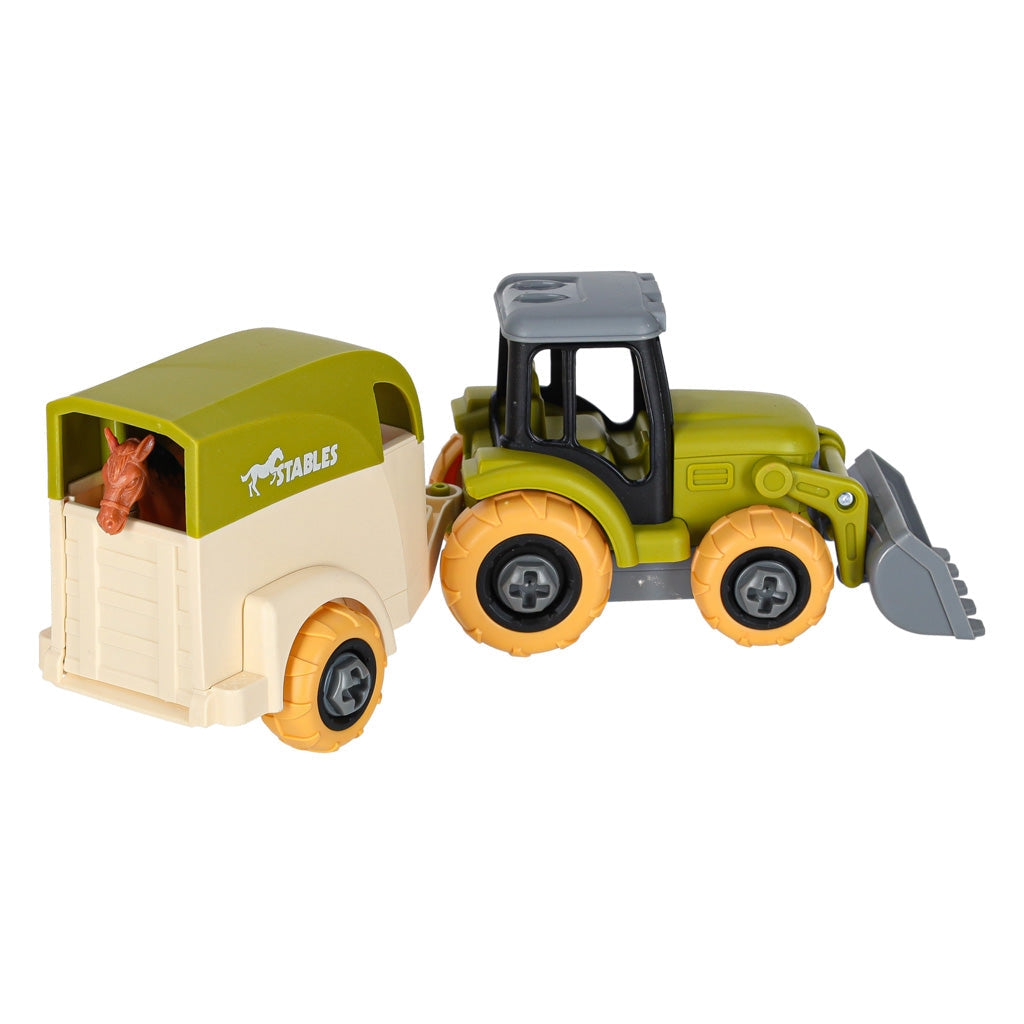 Bondgårds leksaksset traktor med släp, djur & batteridriven borr 3+