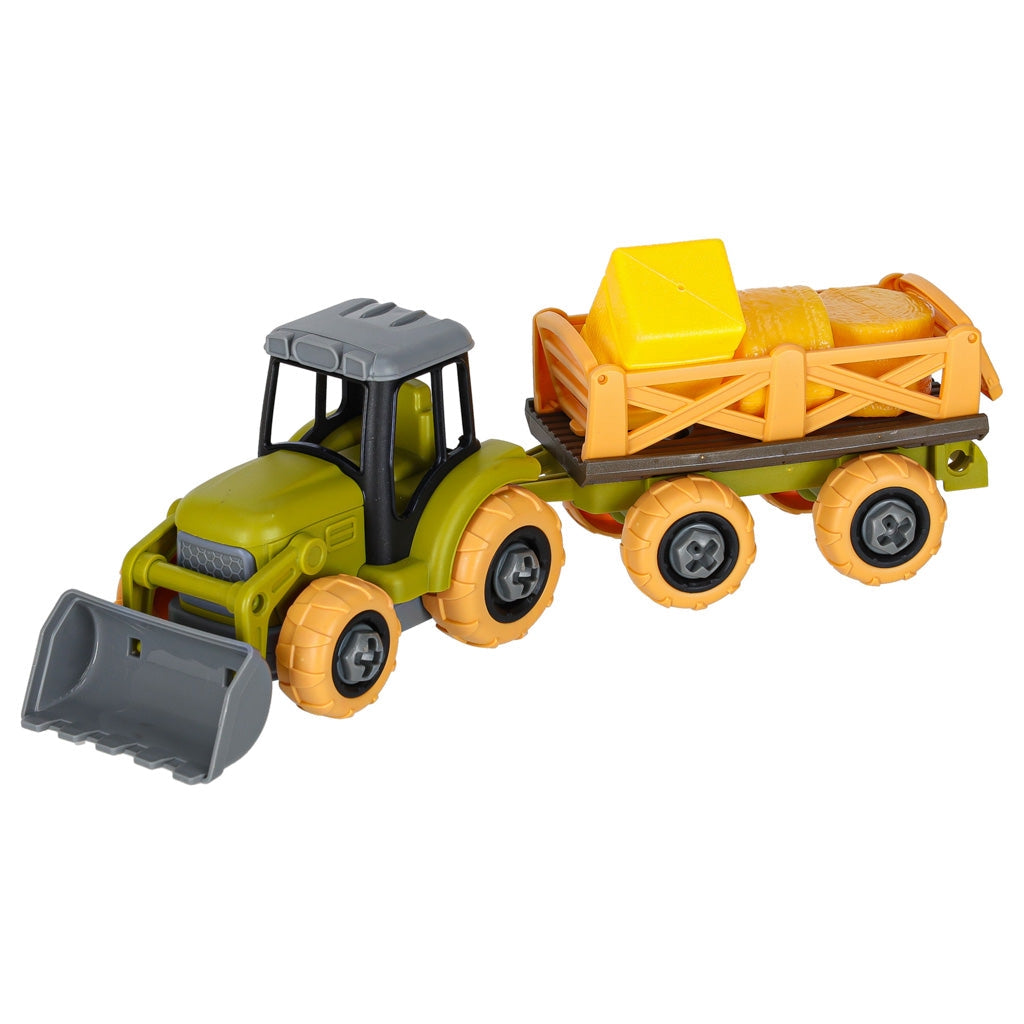 Bondgårds leksaksset traktor med släp, djur & batteridriven borr 3+
