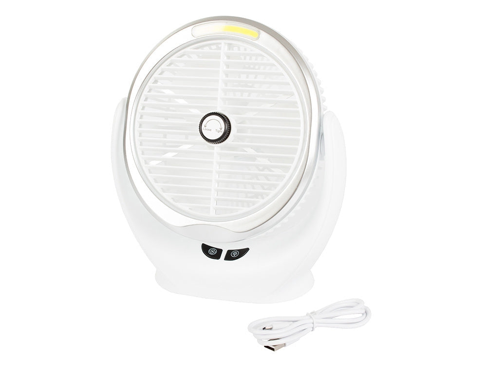 Bordfläkt 14,5 cm med LED-lampa uppladdningsbar USB vit/silver