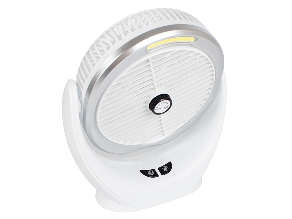 Bordfläkt 14,5 cm med LED-lampa uppladdningsbar USB vit/silver