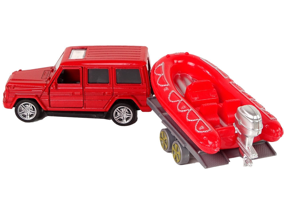 Brandfordon leksaksset 3 delar med stegbil, jeep & motorbåt med trailer
