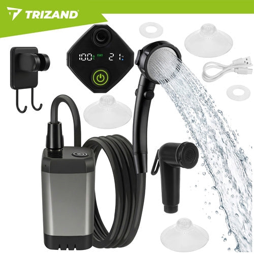 Bärbar campingdusch 6000mAh med pump 2 m slang USB-C 90–120 min