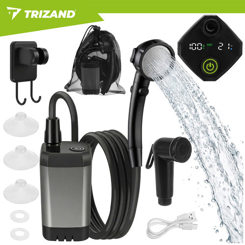 Bärbar campingdusch 6000mAh med pump 2 m slang USB-C 90–120 min