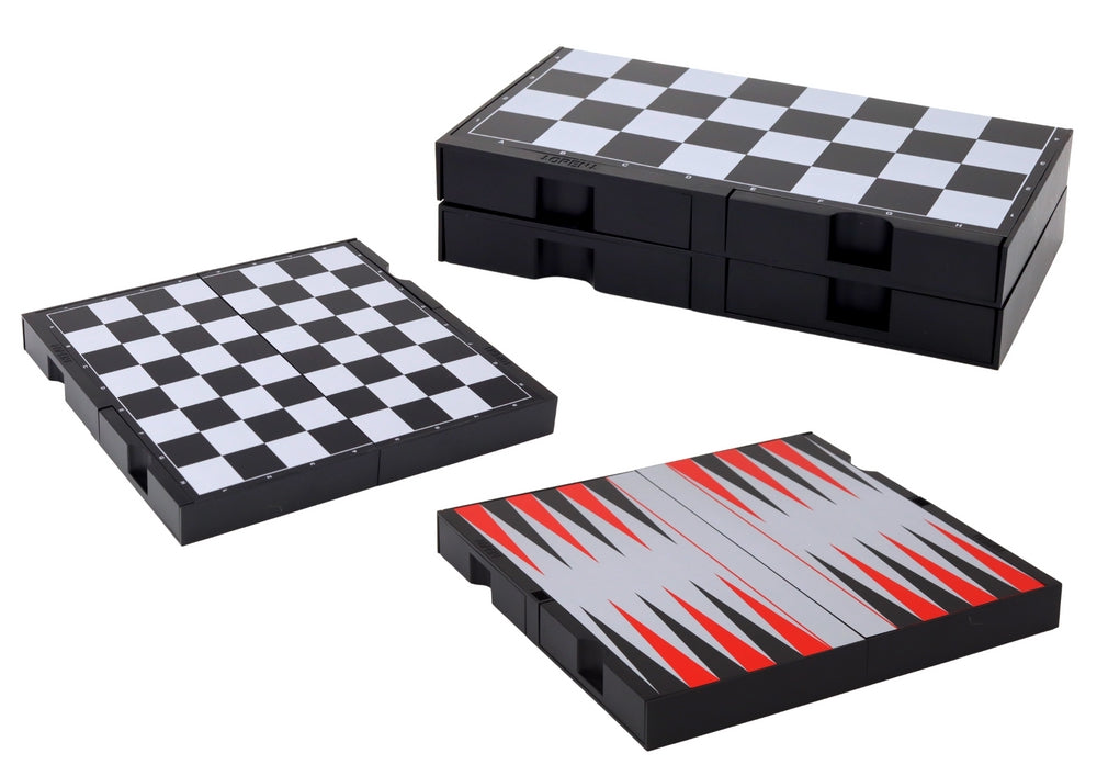 Brädspel 3-i-1 schack dam backgammon med förvaringslådor 25 cm