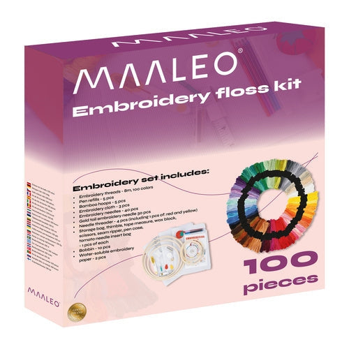 Broderikit 207 delar med 100 färger, trådar 8 m, 5 broderiram