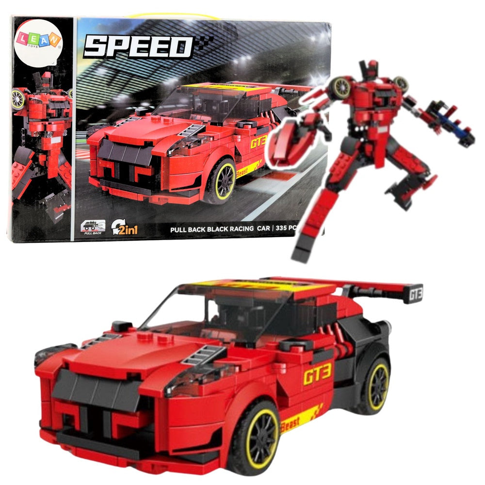 Byggblock 2-i-1 robot och GT3 sportbil 335 delar med dragback