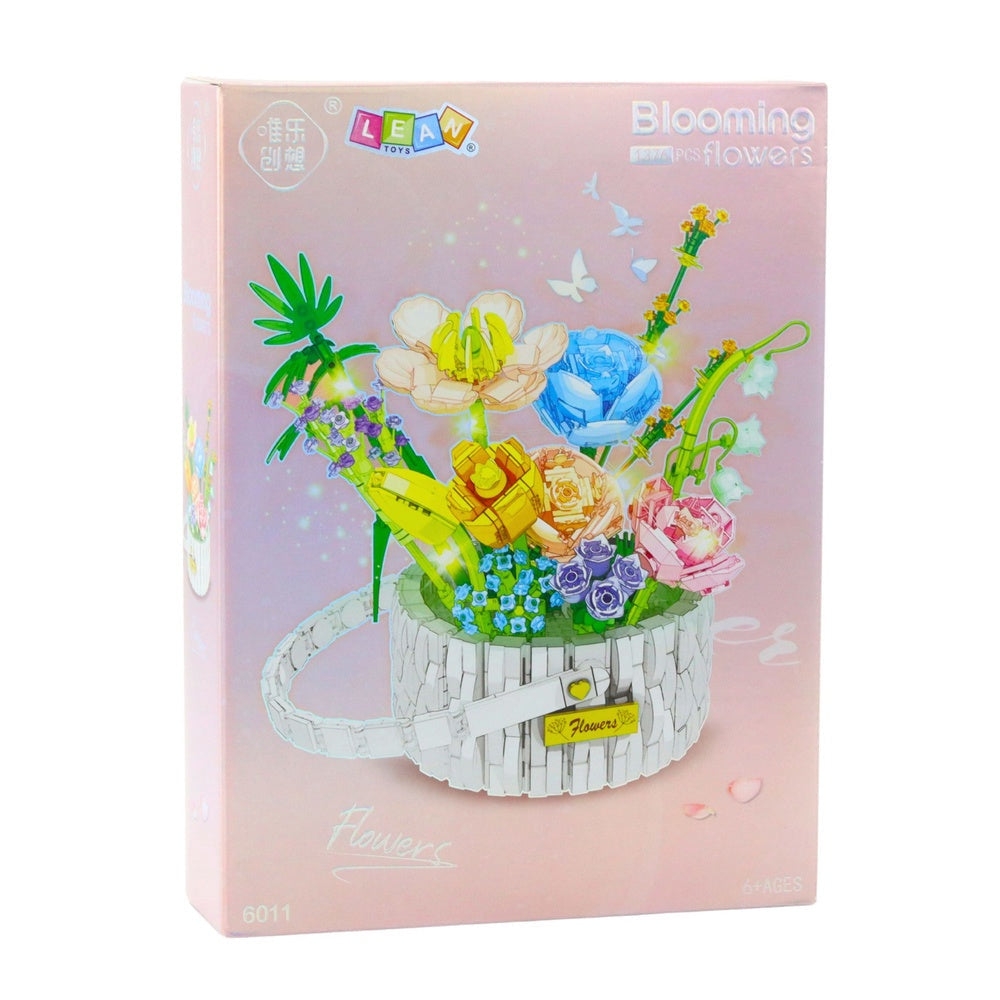 Byggblockset blomsterkorg 1376 delar med LED-ljus, 20,5x18,5x17 cm