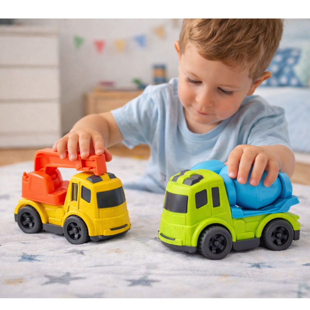 Byggfordon leksaksset 2-pack betongblandare & krokbil 10x8 cm