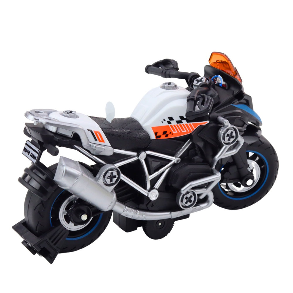 Byggleksak racingmotorcykel 20 cm med skruvmejsel, ljus/ljud