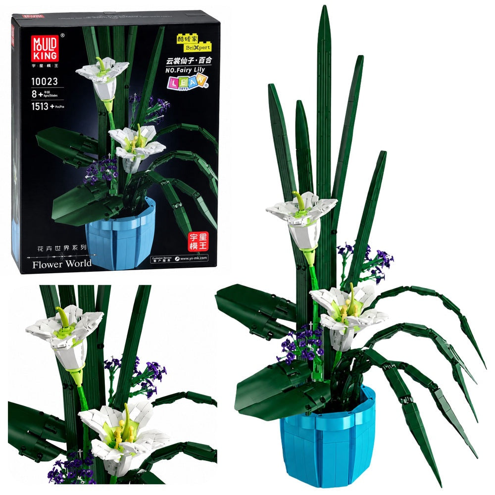 Byggsats blomkruka vita liljor 1513 delar byggblock 63 x 43,3 cm