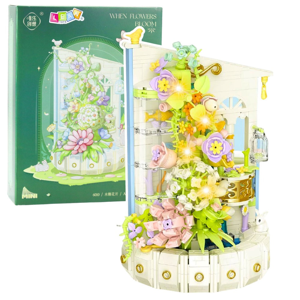 Byggset blomsterträdgård 632 delar med LED-ljus 16x11x7 cm
