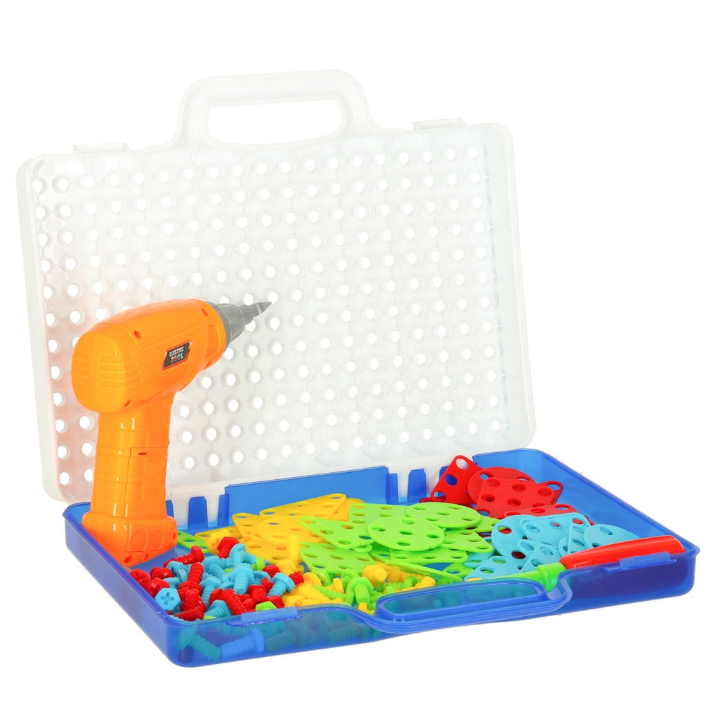 Byggset med borr och puzzleblocks i väska 151 delar