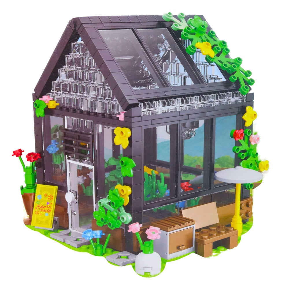 Byggset mini växthus 588 delar ABS 16x15x14 cm trädgårdstema