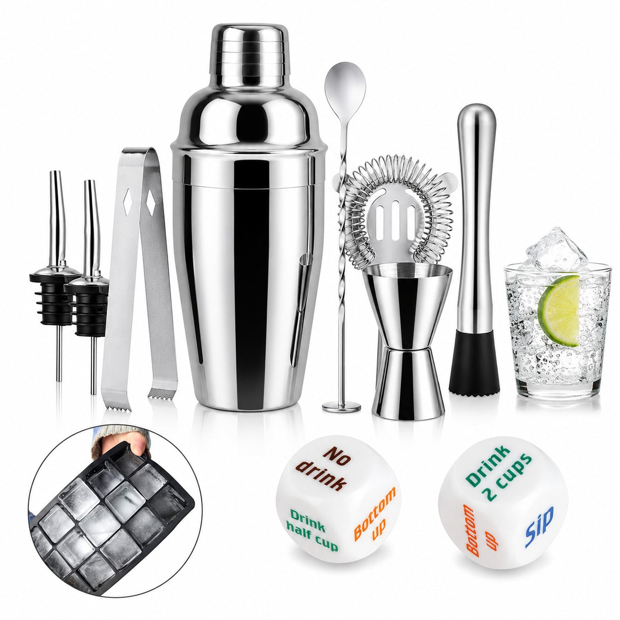 Cocktailset 11 delar med shaker 550 ml och isform 15 fack
