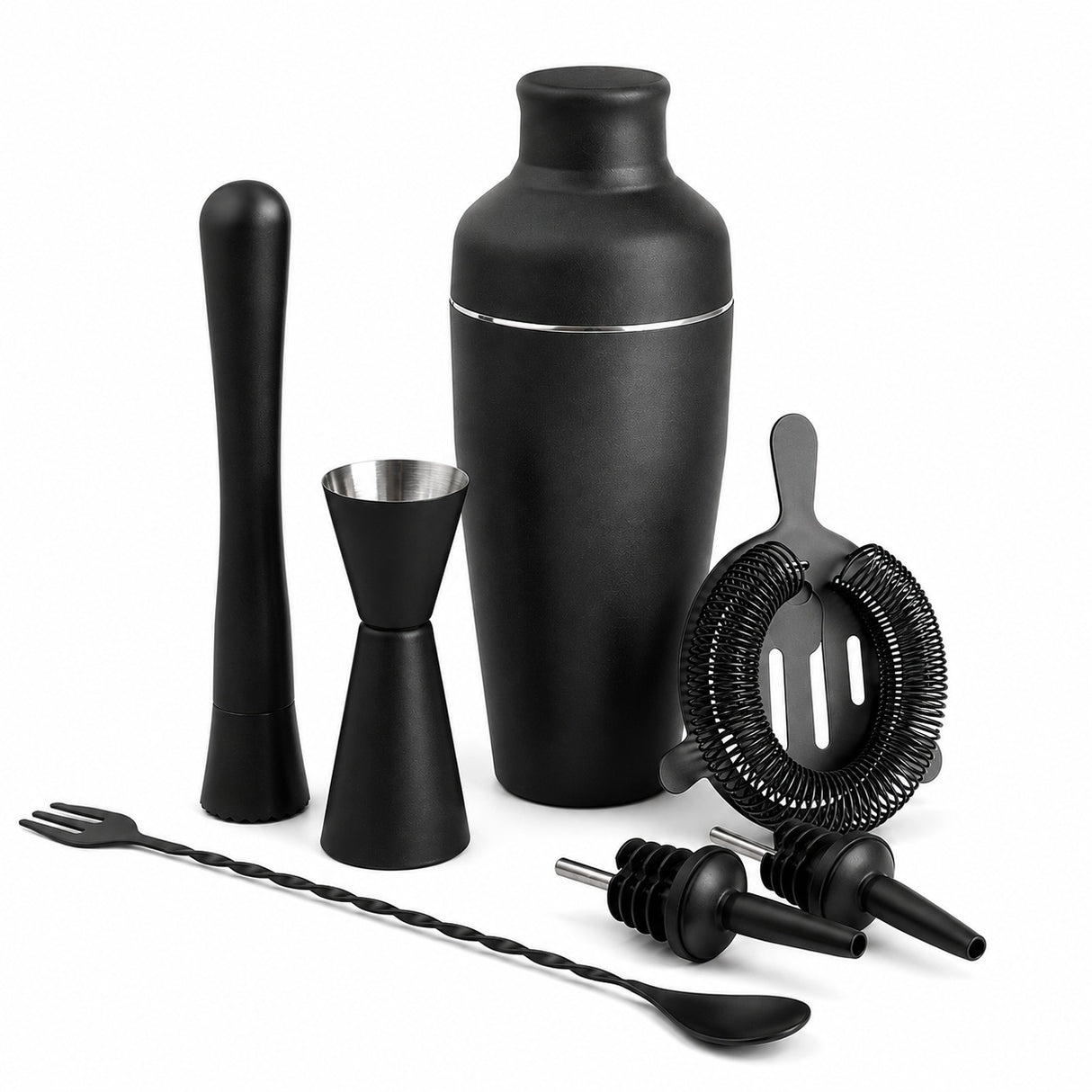 Cocktailshaker set rostfritt stål mattsvart med sil och dubbelmått