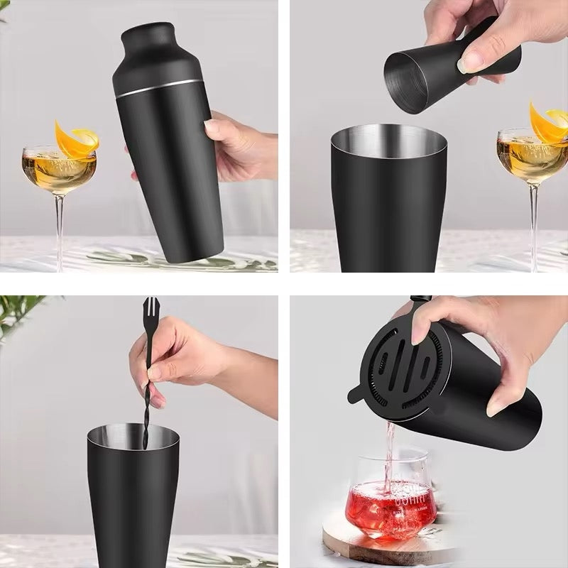 Cocktailshaker set rostfritt stål mattsvart med sil och dubbelmått