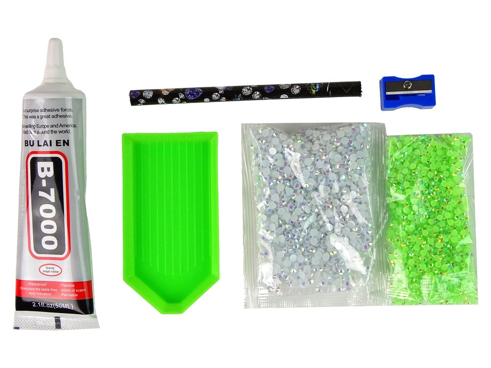 DIY diamantmålning set enhörning 20 cm med kristaller och lim, 6+