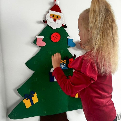 DIY filt julgran 90 cm med 26 dekorationer kardborre, vägghängd
