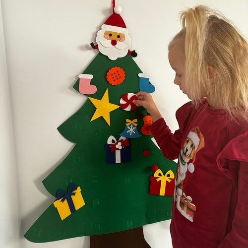 DIY filt julgran 90 cm med 26 dekorationer kardborre, vägghängd