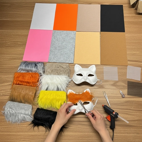 DIY kattmasker i filt 6-pack 17x18 cm vit pysselset för barn