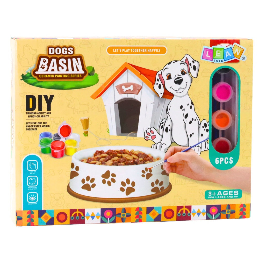 DIY målningskit hundskål för barn 6 delar med färger och pensel
