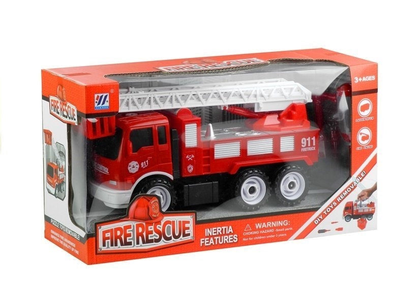 Demonterbar leksaksbrandbil med verktyg och utdragbar stege, 3+