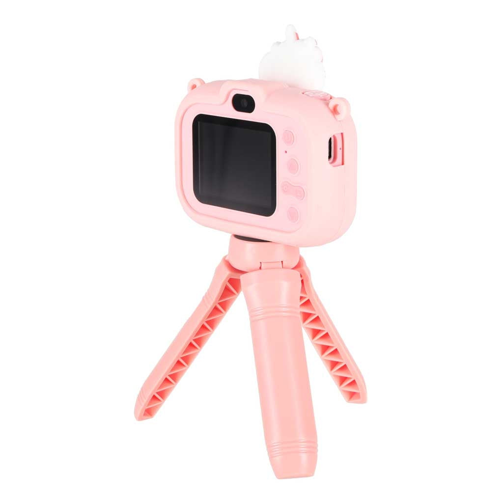 Digitalkamera för barn 1080P med fram/bakkamera enhörning rosa + stativ