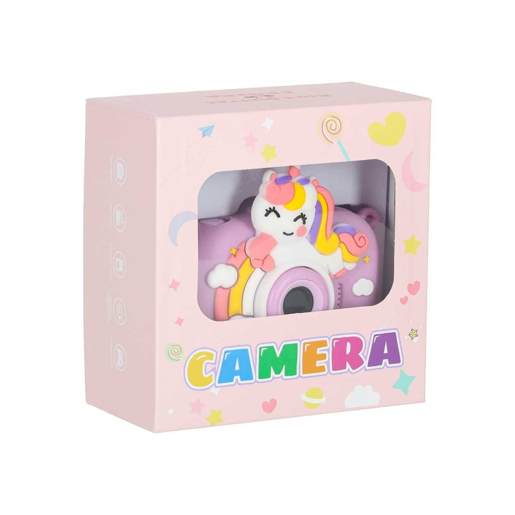 Digitalkamera för barn lila enhörning, dubbelkamera 1080P, mini-stativ