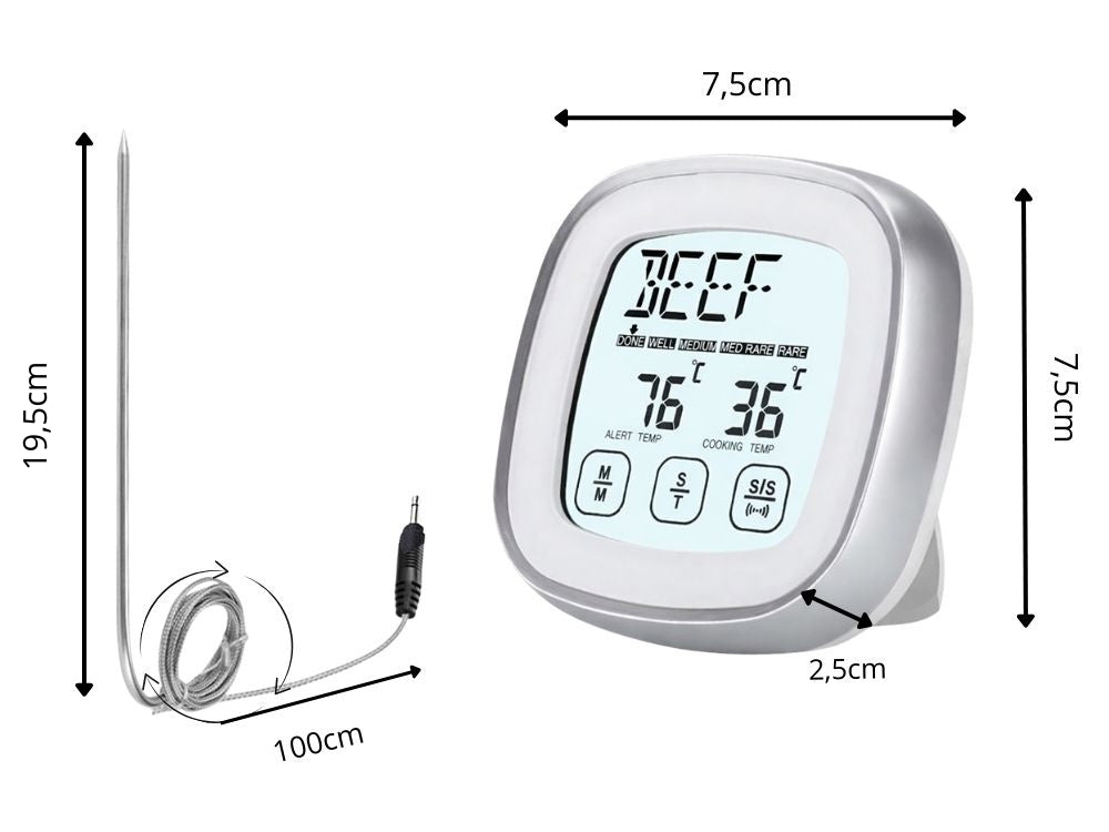 Digital stektermometer med touchscreen och probe 120 cm, -20 till 300°C