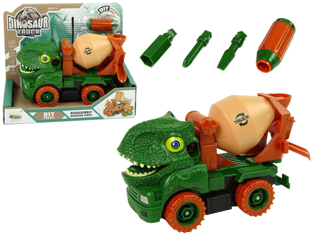 Dinosaurie betongbil byggsats 17 cm med skruvmejsel, friktionsdrift