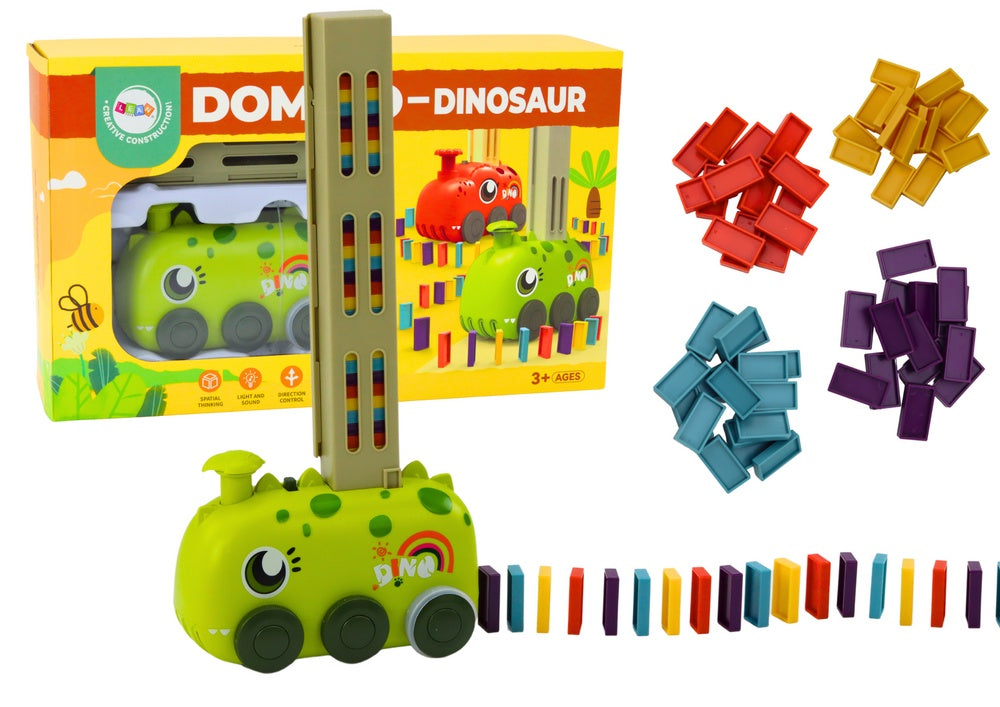 Dinosauriebil dominobana set batteridriven grön 4 färger, 3+ år