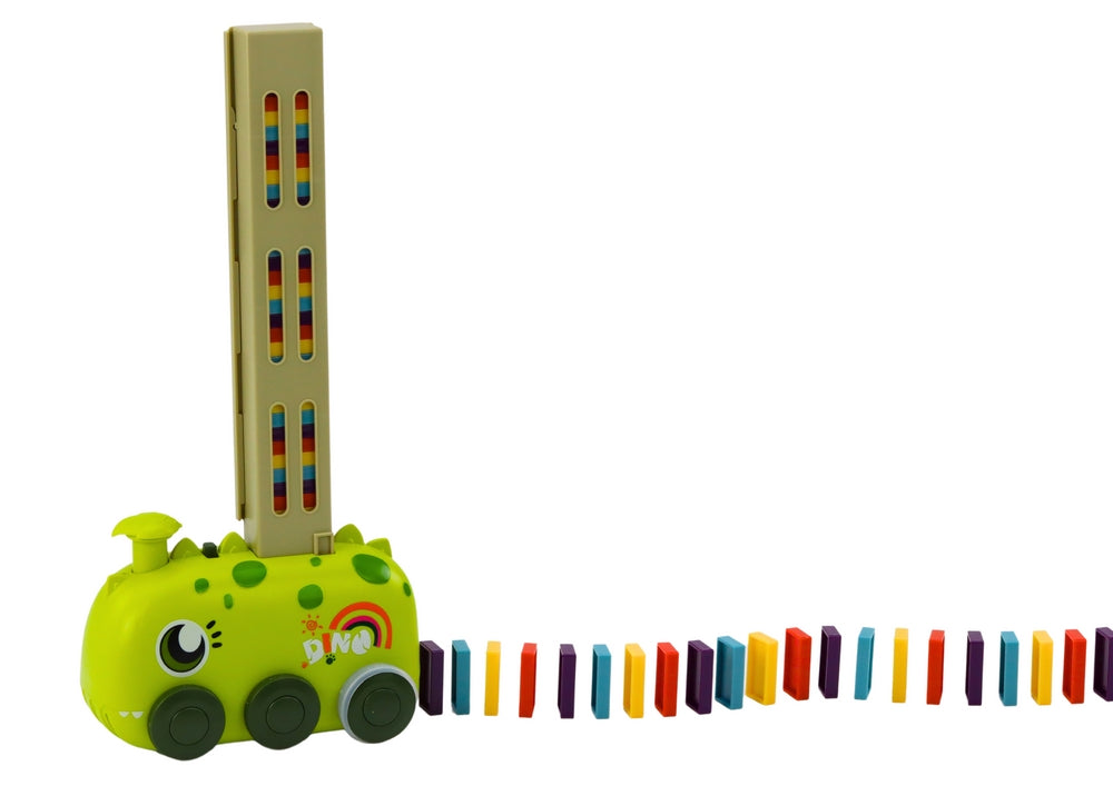 Dinosauriebil dominobana set batteridriven grön 4 färger, 3+ år