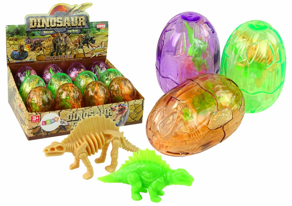 Dinosaurieägg leksak 9x7 cm transparent med 2 dinosauriefigurer