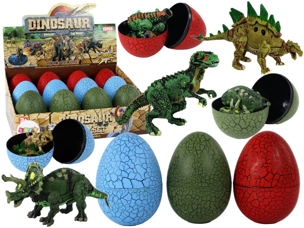 Dinosaurieägg med byggbar dinosauriefigur 9 cm, välj färg röd/grön/blå