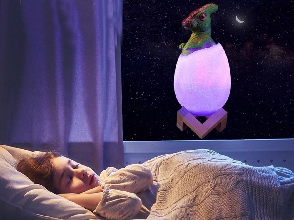 Dinosaurielampa RGB LED med träbas 7 färglägen inkl strömkabel