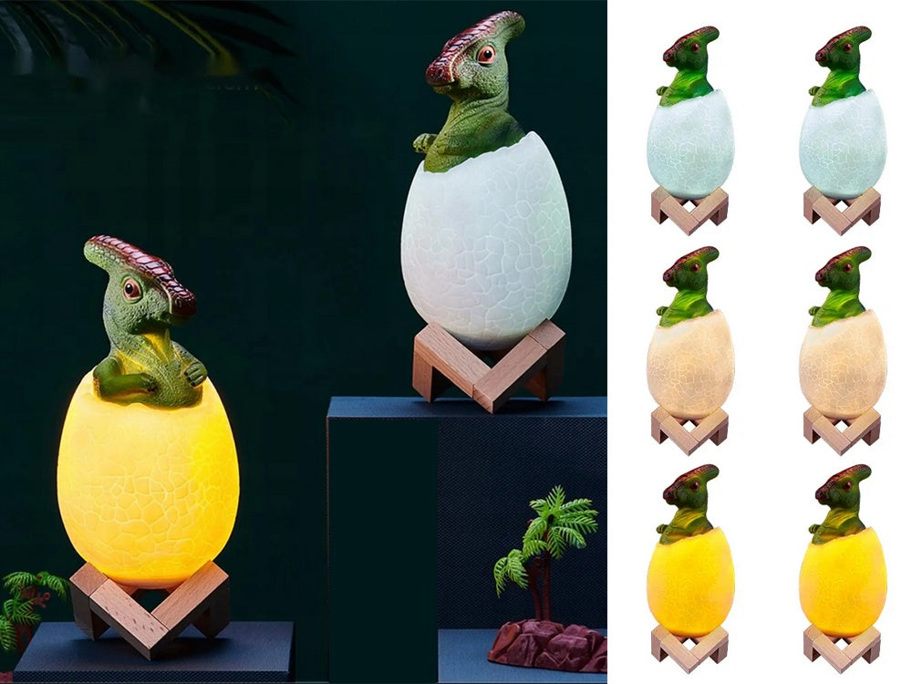 Dinosaurielampa RGB LED med träbas 7 färglägen inkl strömkabel