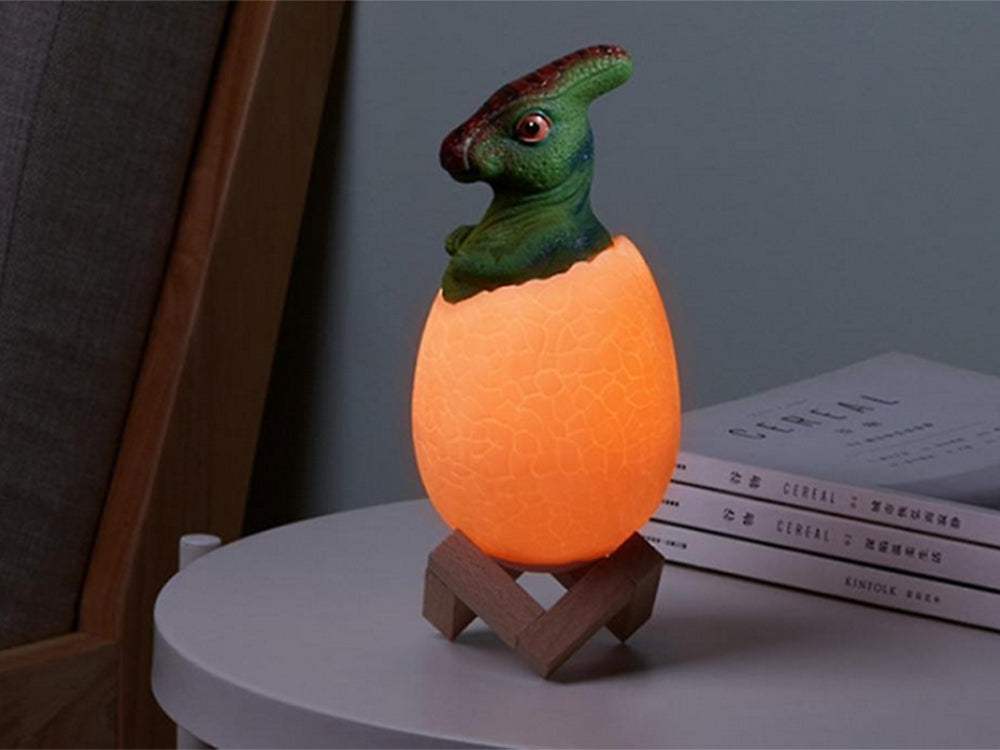 Dinosaurielampa RGB LED med träbas 7 färglägen inkl strömkabel