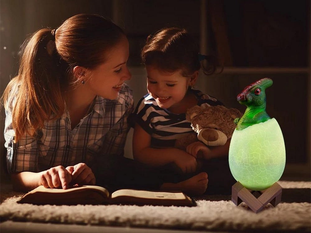 Dinosaurielampa RGB LED med träbas 7 färglägen inkl strömkabel
